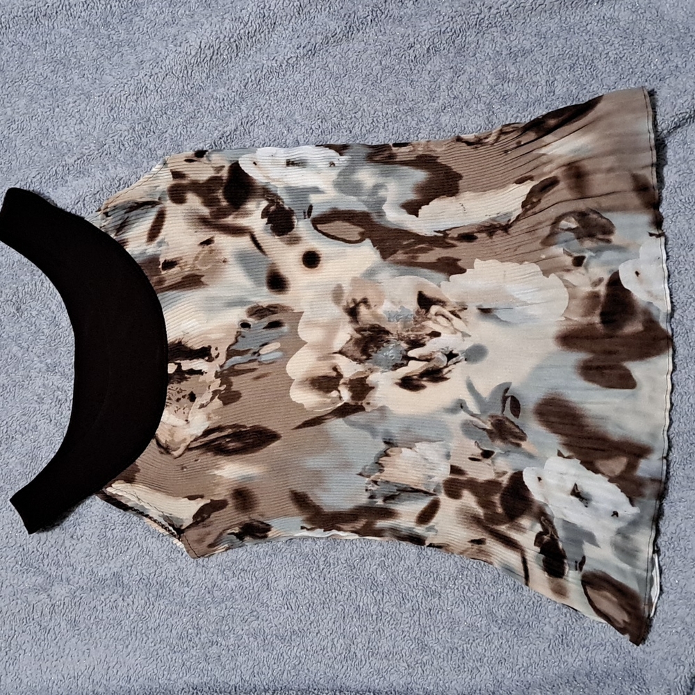 SERE NADE NEW YORK Amazing Sleeveless Dress Top in multicolored browns blues